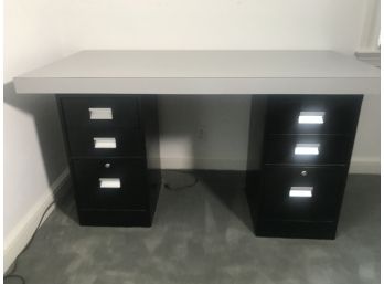 Do It Yourself Modern Executive Office Desk - Wide Top & Two Metal File Drawers - 3pcs