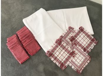 Two Everyday White Tablecloths Plus 14 Fun Red & White Cotton Napkins