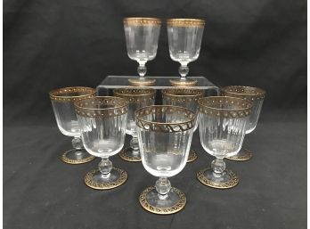 9PC Vintage Art Deco Look Crystal Wine Glasses With Hand Painted Accents - Gorgeous Detail!