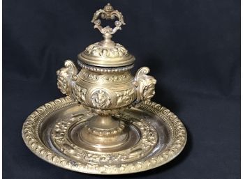 Vintage French Bronze Inkwell Dating To Early 19th Century