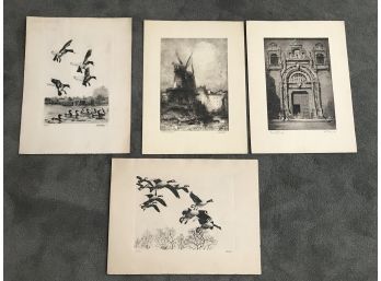 Four Signed Prints - Unframed - Charles E. Bishop Duck Etching Prints, Hedley Fitton, Andrew Howarth