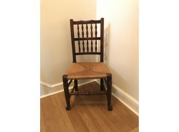 Antique English Elm Spindle Back Side Chair With Rush Seat - Circa 1825  - Paid $350 In 1980