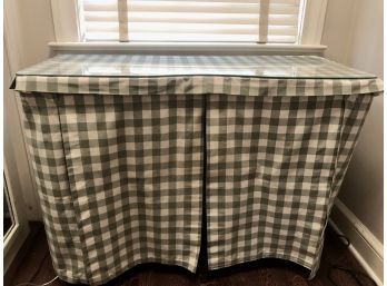 Wood Vanity With Glass Top And Skirt  - Fabric Covering Easily Removed