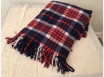 Vintage Wool Plaid Thrown Blanket With Fringe - 62'L X 54'W