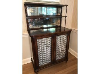 English Regency Style Mahogany Server With Two-Tier Top And Mirror Backsplash
