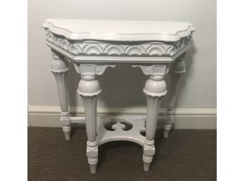 Antique White Painted Wood Side Table With Carved Detail