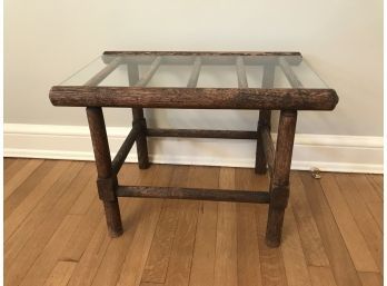 Rustic Natural Twig Wood Table With Glass Top - Cabin Ready!