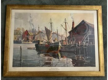 Print Of  Gloucester Harbor By Cappy Hjalmar Emerson  Amundsen (American 1911-2001)