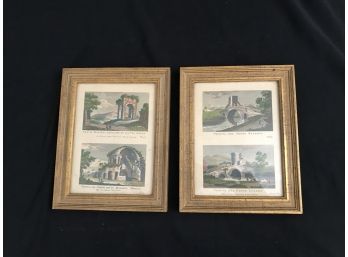 Pair Of Framed Italian Domenico Pronti Copperplate Engraving Prints - Scenes Of Italy
