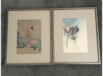 Pair Of Framed Japanese Woodblock Prints - Harunobu Suzuki And Ohara Koson