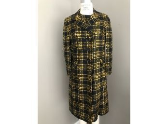 Vintage Branelle Navy & Gold Plaid Dress & Coat Jacket - 1970s