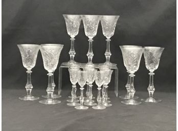 20pc Vintage Wisterhouse By Rock Sharpe Discontinued Crystal Glasses - Low Water Goblets And Cordials