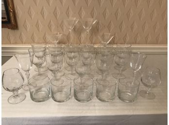28pc Assorted Glass & Crystal - Martini, Water, Wine, Cordial - Excellent Condition
