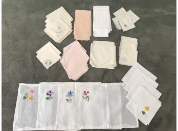 32PC Assorted Embroidered Linen Collection - Placemats, Napkins, Hand Towels, Handkerchiefs Plus