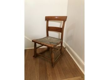 Vintage Child's Burled Maple Rocking Chair With Rush Seat