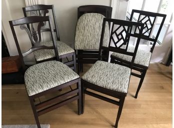 6PC Vintage Folding Chairs - 3 By Louis Rastetter - Wooden Frame, Vinyl Seats - 2 Styles That Coordinate
