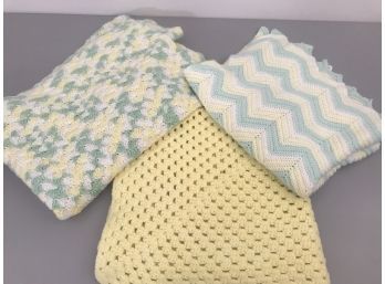 Trio Of Hand Crocheted Baby Blankets In Pretty Pastels - Lovely!