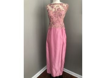 Vintage Evening Gown In Pink Silk With Lace And Beading From Peggy's Long Island Boutique - Size 6?