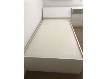 Twin Platform Bed With Trundle And Storage Headboard By Techline - White Laminate