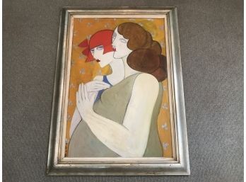 Large Framed Figurative Painting Oil On Canvas, Signed And Dated Alberic '65