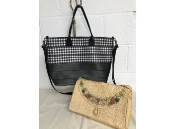 Two Women's Handbags Purses - Harvey's California Seatbelt Bag And Vintage Straw