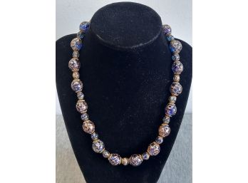 Blue And Gold Glass Beaded Necklace