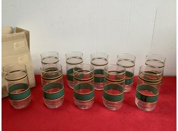 Green And Gold Indiana Drinking Glasses Set Of 10 (in Original Box)