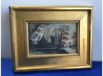 Signed Stunning Castle Trees Pond Oil On Board
