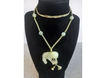 Green Beaded Rope Donkey Figure Hand Crafted Necklace