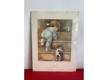Baby And Puppy On Stairs Lithograph 'nitey Nite' By Bessie Pease Gutmann