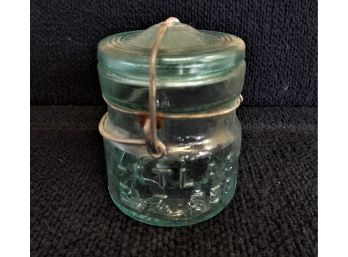 Vintage Half Pint Blue Atlas EZ Seal Mason Jar With Wire Bail And Embossed Bottom (Lot 7)