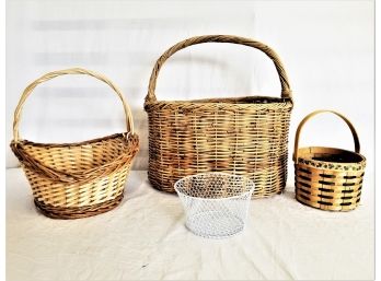 Great Lot Of Wicker And Metal Storage Baskets Most With Handles