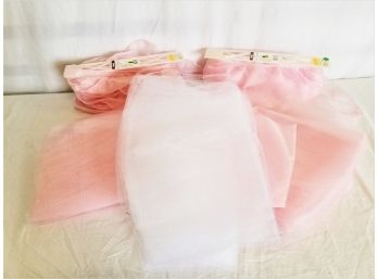 Lot Of Pink And White Tulle Fabric And 4'W Nylon/polyester Ruffling