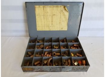 Huge Lot Of Copper And Brass Plumbing Fittings With Metal Storage Case