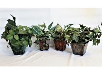 Four Artificial Potted Houseplants For Indoor Tabletop Decor