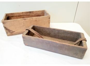 Two Antique Vintage Wood Boxes - One With Canvas Handle! Including Stamford 10 Lb OleoMargarine Box