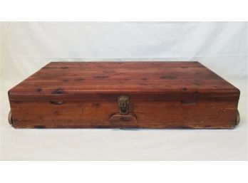 Antique Under Bed Cedar Trunk With Wooden Wheels - No Key
