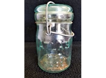 One Vintage  Atlas EZ Seal Blue Mason Jar With Glass Lid With  Wire Bail  (Lot 5)