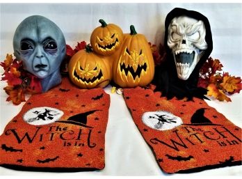 Halloween Trio: Area 51 Alien Mask, Hooded Scream Mask And Jack-o-lantern Scary Pumpkin Trio
