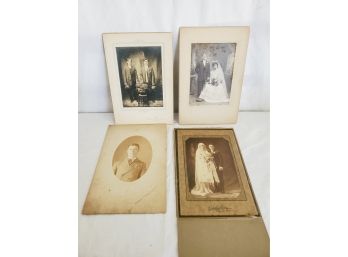 Four Antique Sepia & BW Professionally Taken Family & Wedding Photographs