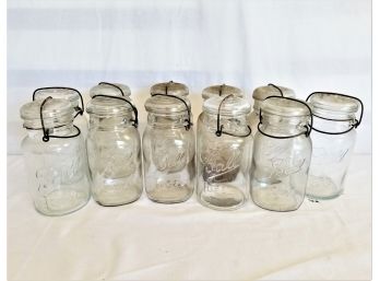 Eleven Vintage Ball Quart Ideal Clear Glass Mason Jars With Swing Lid And Wire Bail