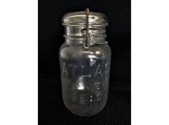Two Vintage Atlas E-Z Seal Mason Jars With Lid & Metal Bail  (Lot 1)