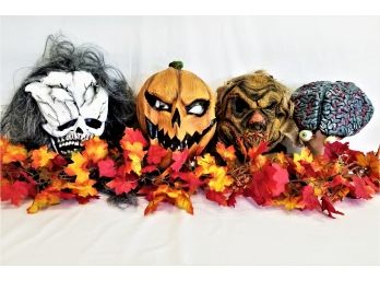 SCARY Adult Halloween Masks: Pumpkin Head, Burlap Scarecrow, Skull Face With Hair, Brain And Eyeballs