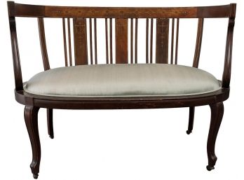 19th Century Empire Style Silk Love Seat With Casters