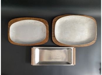 Vintage Cast Aluminum Platters With Wooden Chargers & Compatible Tray