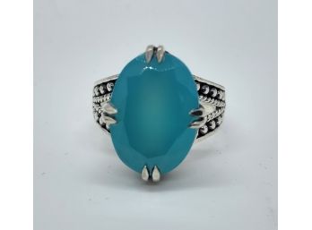Bali, Oval Blue Chalcedony Ring In Sterling