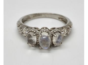 Rainbow Moonstone Ring In Platinum Over Sterling