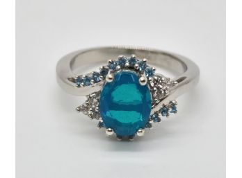 Blue Opal, Rhodium Over Sterling Ring