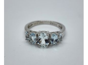 Blue Aquamarine, Rhodium Over Sterling Ring
