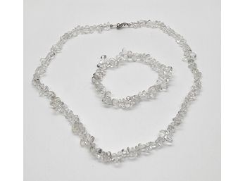 Crystal Quartz Beaded Necklace & Stretch Bracelet In Sterling